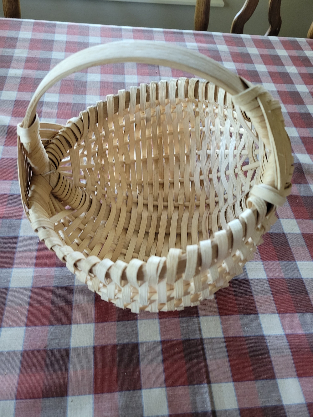 Handwoven Natural Reed Basket with Wood Handle
